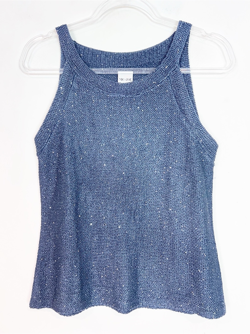 NIC + ZOE ANYTIME SEQUIN SWEATER TANK BLUE SPARKLE SLEEVELESS MEDIUM